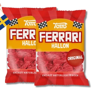 2 Bags of Toms Hallon Ferrari 130g (4.58 Oz), Ferrari raspberry cars, ferrari candy, swedish candy, swedish food, fika