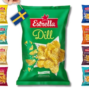 Swedish ESTRELLA Chips 275 grams (9,70oz), Various Flavors, Potato Crisps from Sweden, Sourcream & Onion, Dill, Svenska chips, fredagsmys