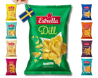 Swedish ESTRELLA Chips 275 grams (9,70oz), Various Flavors, Potato Crisps from Sweden, Sourcream & Onion, Dill, Svenska chips, fredagsmys