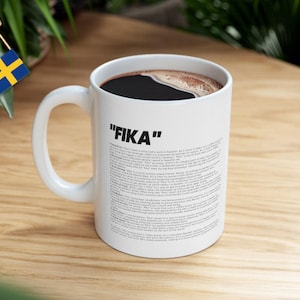 Swedish Phrases &quot;Fika&quot; Ceramic Coffee Mug 325ml (11oz), Swedish fika, swedish food, funny facts, scandinavian food, tea mug