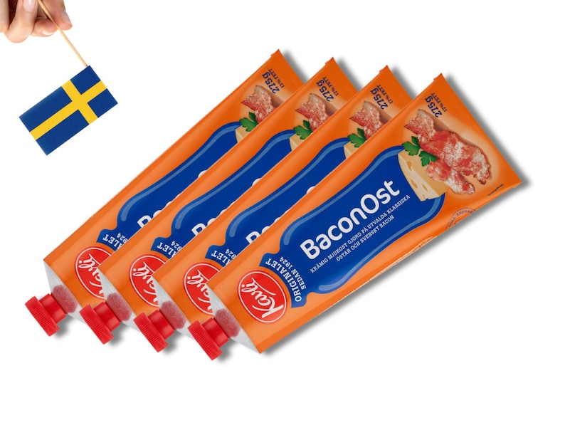 4 Tubes Kavli BaconOst, Bacon Cheese Spread, 275g 9.7 oz., Swedish Soft Cheese Spread, Cream Cheese In Tube, Mjukost, Ost, Swedish Food image 1