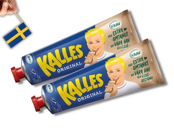 2 Tubes Kalles Kaviar KRAV 250g (8.81 oz.), Swedish Kalles Kaviar Creamed Smoked Cod Roe Spread, Made in Sweden, Scandinavian Food