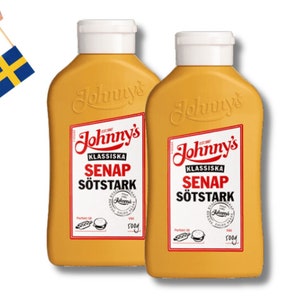 2 Bottles of Johnnys Klassiska Senap 500g (17.63 oz) Swedish Mustard, Sweet Strong Mustard, Christmas Mustard, Swedish Sötstark Senap
