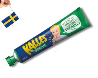 1 Tube Kalles Kaviar Vegan 150g (5.29 oz.), Swedish Kalles Kaviar Light, Creamed Smoked Cod Roe Spread, Made in Sweden, Food, Vegan