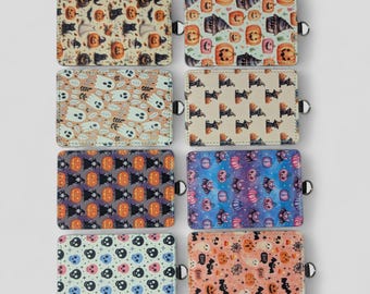 Spooky Halloween ID Badge Holder: PU Leather Card Sleeve with Keyring