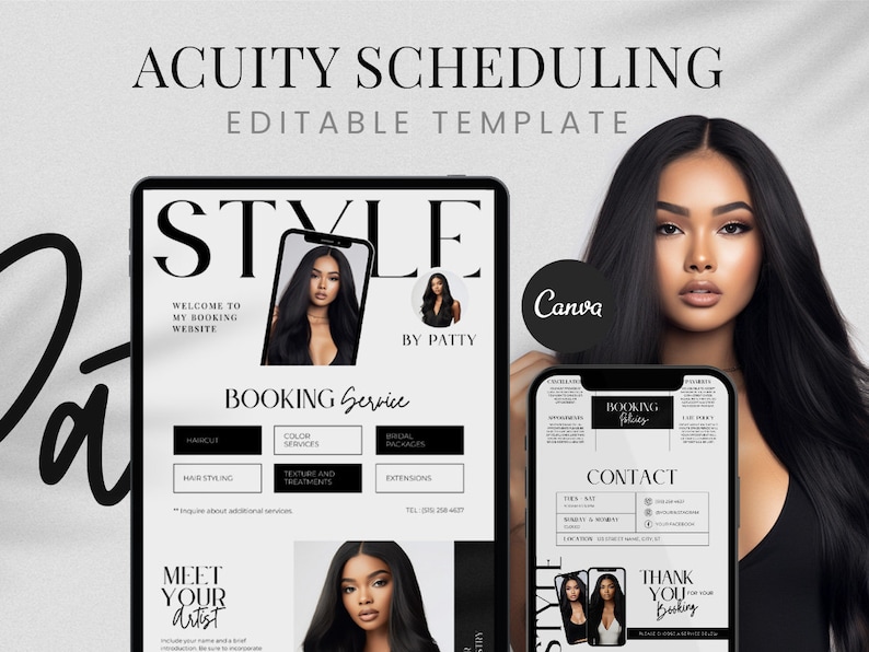Hair Stylist Acuity Scheduling Template: Canva Website Branding ...
