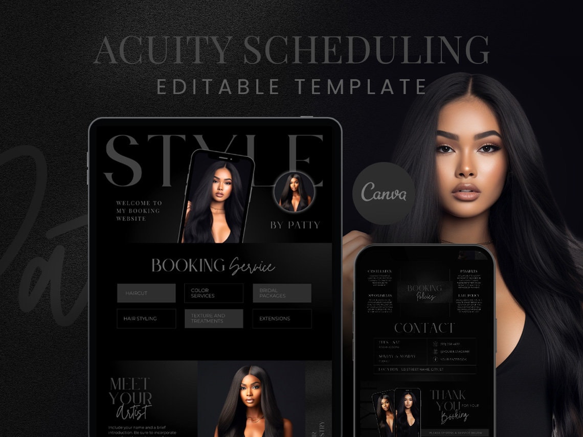 Acuity Scheduling Template, Hair Stylist Acuity Scheduling Template, Hair Stylist Branding, Hair Stylist Website, Canva Templates