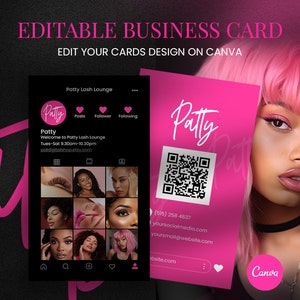 Cartões de visita do Instagram 2023, cartão de visita IG preto, cartão de visita Lash Tech, cartões digitais para pequenas empresas, QR Code digital pré-fabricado