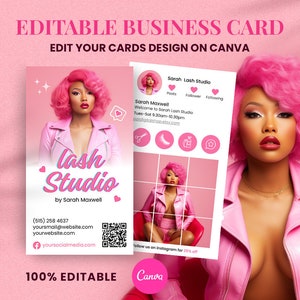 2023 Instagram Visitenkarten, Pink IG Visitenkarte, Lash Tech Visitenkarte, Small Business Digitale Karten, QR Code Digital Premade
