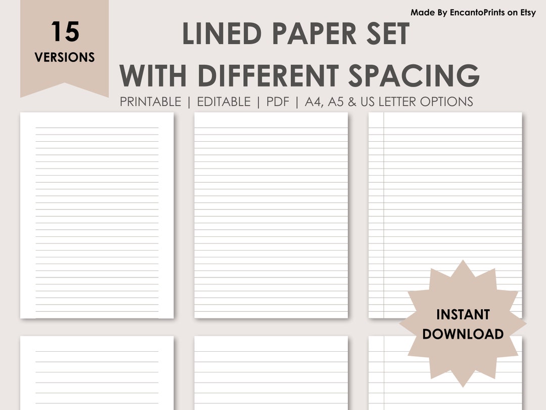 15 Printable Lined Paper Set Different Spacing Digital Ruled Etsy