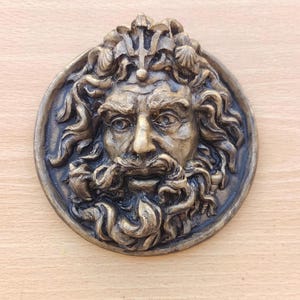 medal of the god Neptune / Poseidon, roman and greek decoration, roman Pharela for historical reenactment. Classic relief for your home image 4