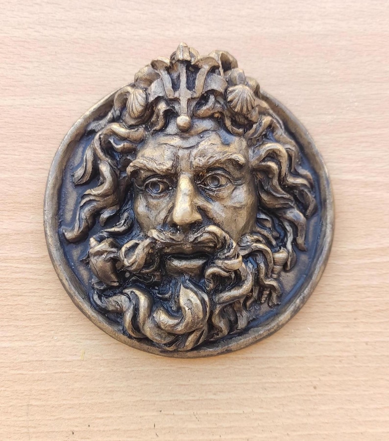 medal of the god Neptune / Poseidon, roman and greek decoration, roman Pharela for historical reenactment. Classic relief for your home image 4
