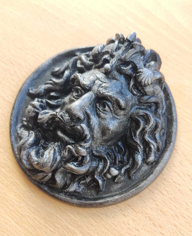 medal of the god Neptune / Poseidon, roman and greek decoration, roman Pharela for historical reenactment. Classic relief for your home image 6