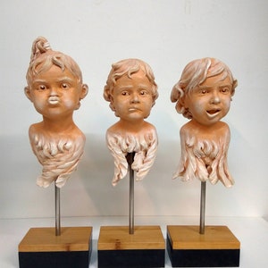 Terracotta Cherub Sculpture – Handmade Angel Figurine – Putti Wall Art – 43 cm Decorative Bust