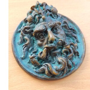 medal of the god Neptune / Poseidon, roman and greek decoration, roman Pharela for historical reenactment. Classic relief for your home image 2