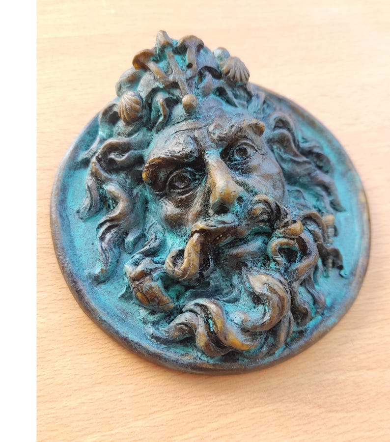 medal of the god Neptune / Poseidon, roman and greek decoration, roman Pharela for historical reenactment. Classic relief for your home image 2