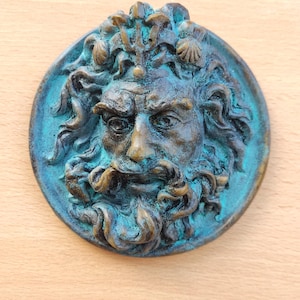 medal of the god Neptune / Poseidon, roman and greek decoration, roman Pharela for historical reenactment. Classic relief for your home image 1