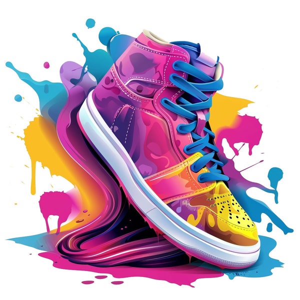 Dazzling Sneaker T-Shirt Design, Shoes with Vibrant Dripping Png,JPEJ Stylish Girl Shoe,mug design Colorful Sneaker Gift! aqua shade Mixer
