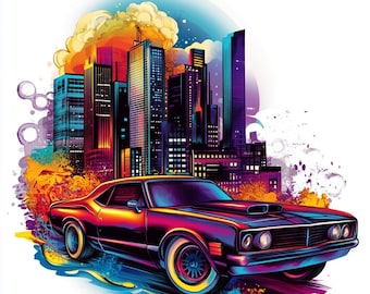 Paquete de imágenes prediseñadas de muscle cars clásicos: Arte automotriz retro (descarga digital)