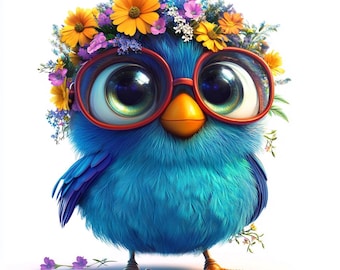 Paquete de 8 imágenes prediseñadas de pájaros florales, imágenes prediseñadas de pájaros lindos y divertidos, imágenes prediseñadas de pájaros en acuarela, sublimación de pájaros divertidos, animales divertidos, archivo digital
