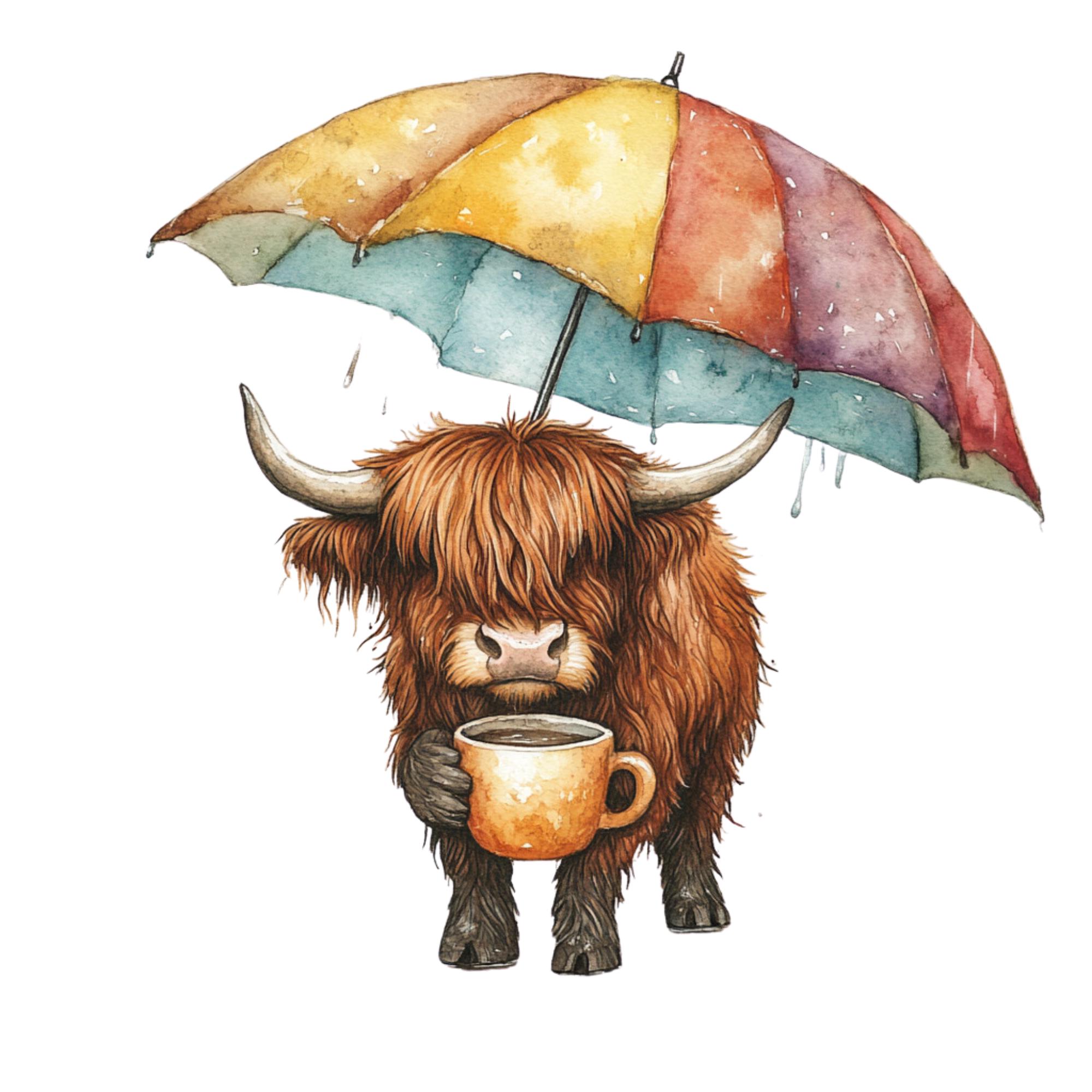 Watercolor Highland Cow PNG Clipart Bundle: Scottish Baby Cow ...