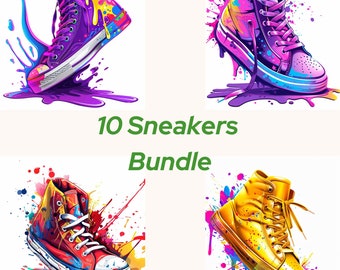 Sneakers T-Shirt Design: 10 Dazzling Shoes PNG Bundle (Digital File)