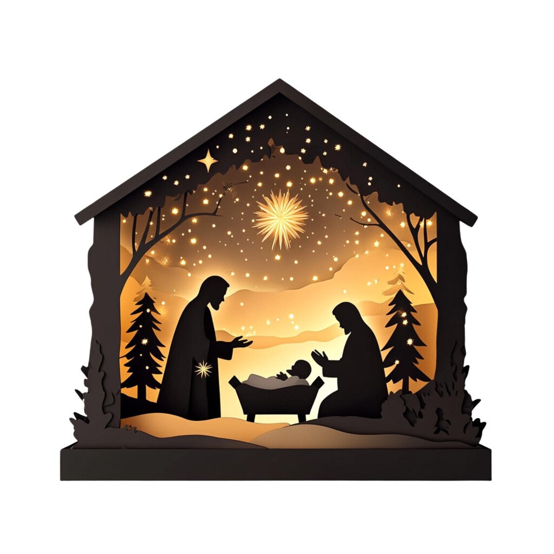 Crèche De Noël Plate Avec Support - Décoration Religieuse Et Festive 20 Cm - Pour Rebord De Fenêtre Ou Table