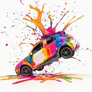 14 auto's aquarel clipartbundel, JPJ, prachtige auto-afbeeldingen, kleurrijke voertuigbelettering, druipende auto's, commercieel gebruik, Junk jornal