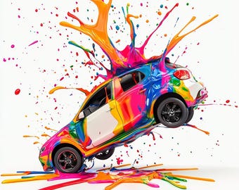 Dripping Cars aquarel clipartbundel: kleurrijke auto-graphics (commercieel gebruik)