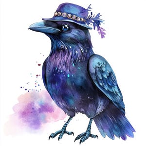 Watercolor Crow Clipart: Raven PNG for Gothic Art (Digital Download)