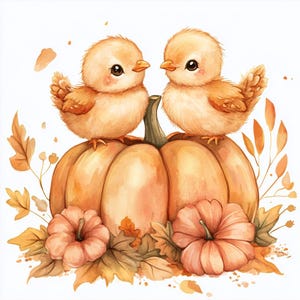 Halloween Chicken Pumpkin Watercolor Clipart: Spooky Fall Art (Digital File)