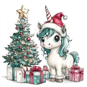 Christmas Unicorn Clipart: Festive Holiday PNG (Digital Download)