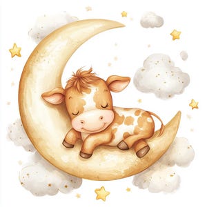 Watercolor Sleepy Animal Clipart: Baby Safari Nursery (PNG, JPG)