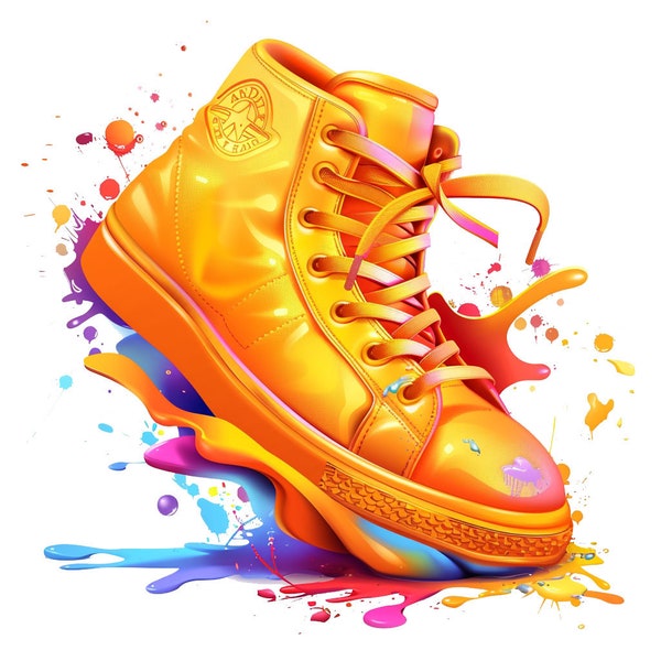 Dazzling Sneaker T-Shirt Design, Shoes with Vibrant Dripping Png,JPEJ Stylish Girl Shoe,mug design Colorful Sneaker Gift d orang shade Mixer