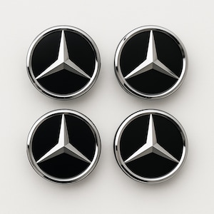 Mercedes Wheel Center Caps - Gloss Black Silver Logo 75mm - Set of 4