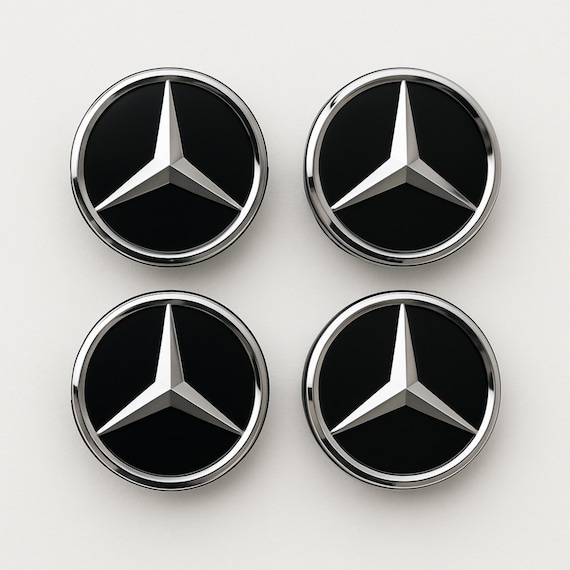 4 Matte Black Mercedes-Benz Wheel Center Caps – 75mm Hubcaps, ABS Plastic