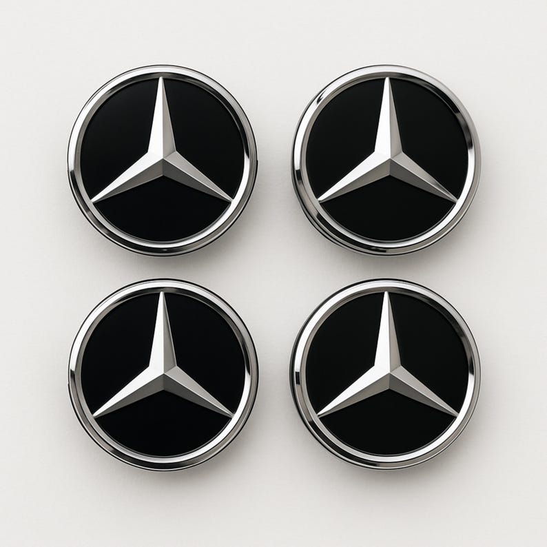 Mercedes Wheel Center Caps - Gloss Black Silver Logo 75mm - Set of 4 - Etsy