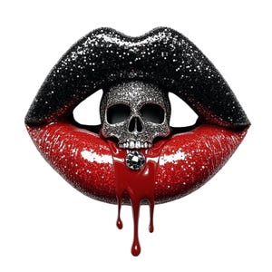 Halloween Dripping Lips Clipart: Skull PNG, Commercial Use