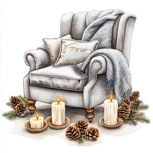 Cozy Home Decor Clipart: Warm Living Room PNG Set (Digital)