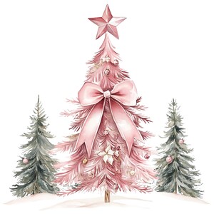 Watercolor Christmas Tree Clipart: Holiday Pine Tree PNG (Digital)