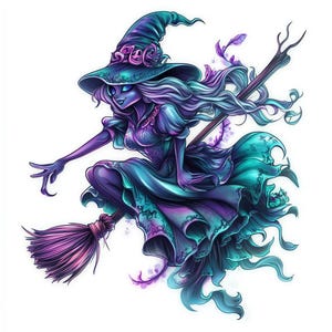 Halloween Witch Clipart Set: Watercolor PNG, JPG (Digital Download)