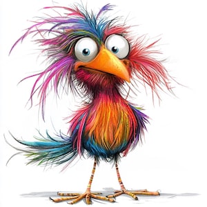 8 divertidos pájaros clipart PNG,JPJ, ilustraciones de pájaros extravagantes, pájaros caprichosos, clip art de pájaros locos, pájaro lindo, caras de pájaros de dibujos animados, pájaro divertido, archivo