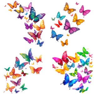 Colorful Butterfly Clipart: Watercolor PNG, JPG (Commercial Use)