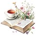Watercolor Floral Book & Tea PNG Clipart: Commercial Use - Etsy