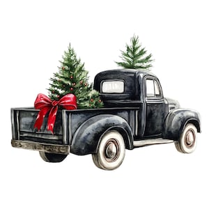 Christmas Truck Clipart: Vintage Holiday PNG Graphics (Digital Download)