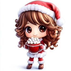 9 niedliche Weihnachten Mädchen Clipart, niedliche Puppe Clipart, PNG, JPJ, Urlaub Clipart, Chibi, Kawaii Planer Aufkleber, Mode, Sublimation, kommerzielle Nutzung