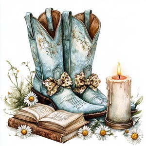 Floral Cowgirl Boots PNG: Western Clipart Bundle (Commercial Use)