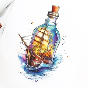 Schiff in der Flasche Clipart Bundle: PNG, JPG (Digitaler Download)