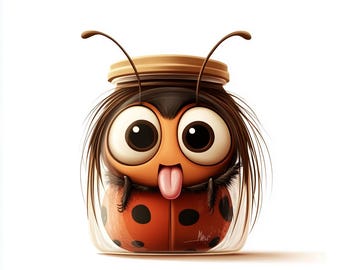 Paquete de 8 imágenes prediseñadas de mariquitas, adorables imágenes PNG de insectos amorosos, JPJ, Día de San Valentín, Amor, Acuarela primaveral, Decoración infantil, Kawaii, Archivo digital de descarga instantánea