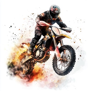 Dirt Bike Clipart: Watercolor Motorcycle Graphics (PNG, JPG, Instant Download)